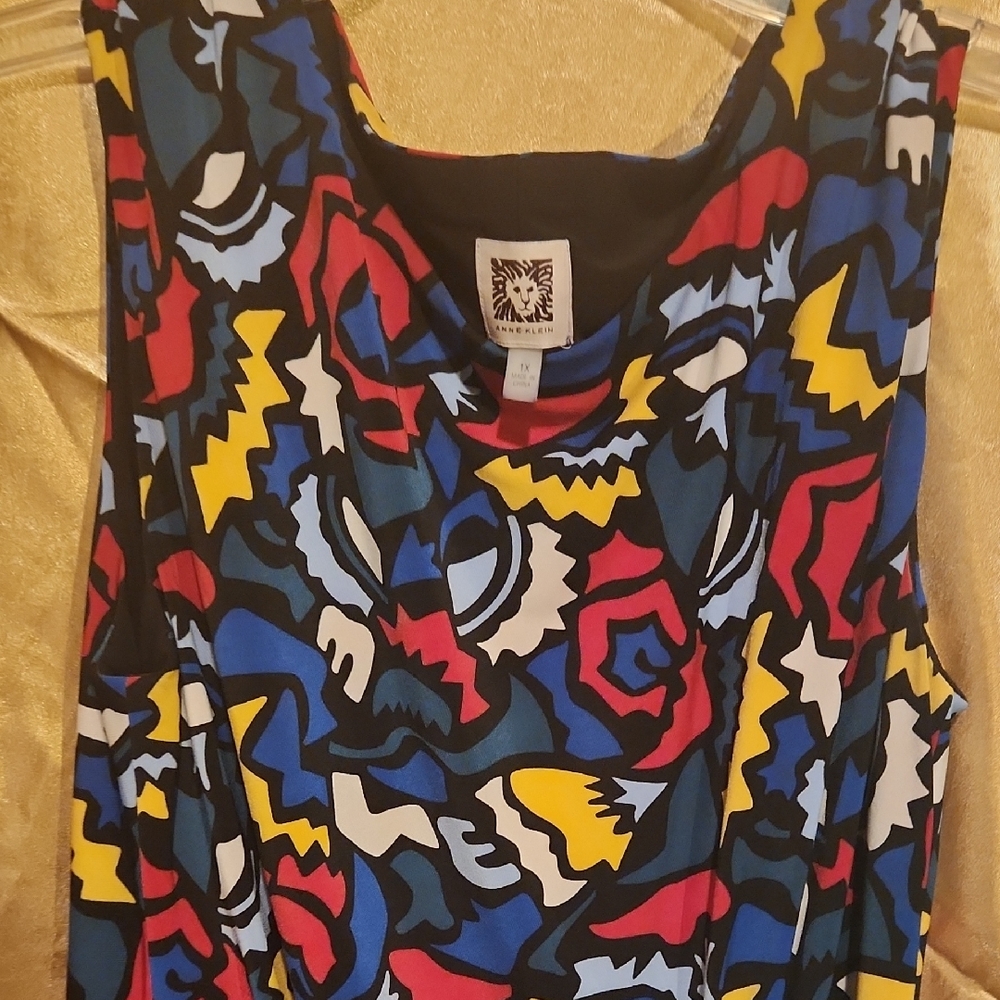 Anne Klein Vibrant Abstract Midi Dress - Red, Blue, Yellow